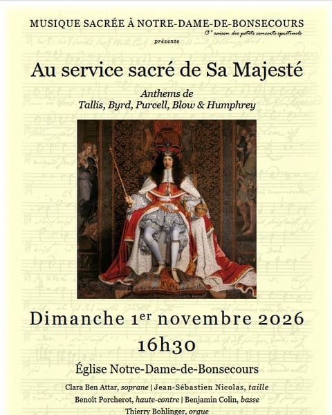 Concert de l'Ensemble la Chapelle de Bonsecours - Au service sacré de Sa Majesté